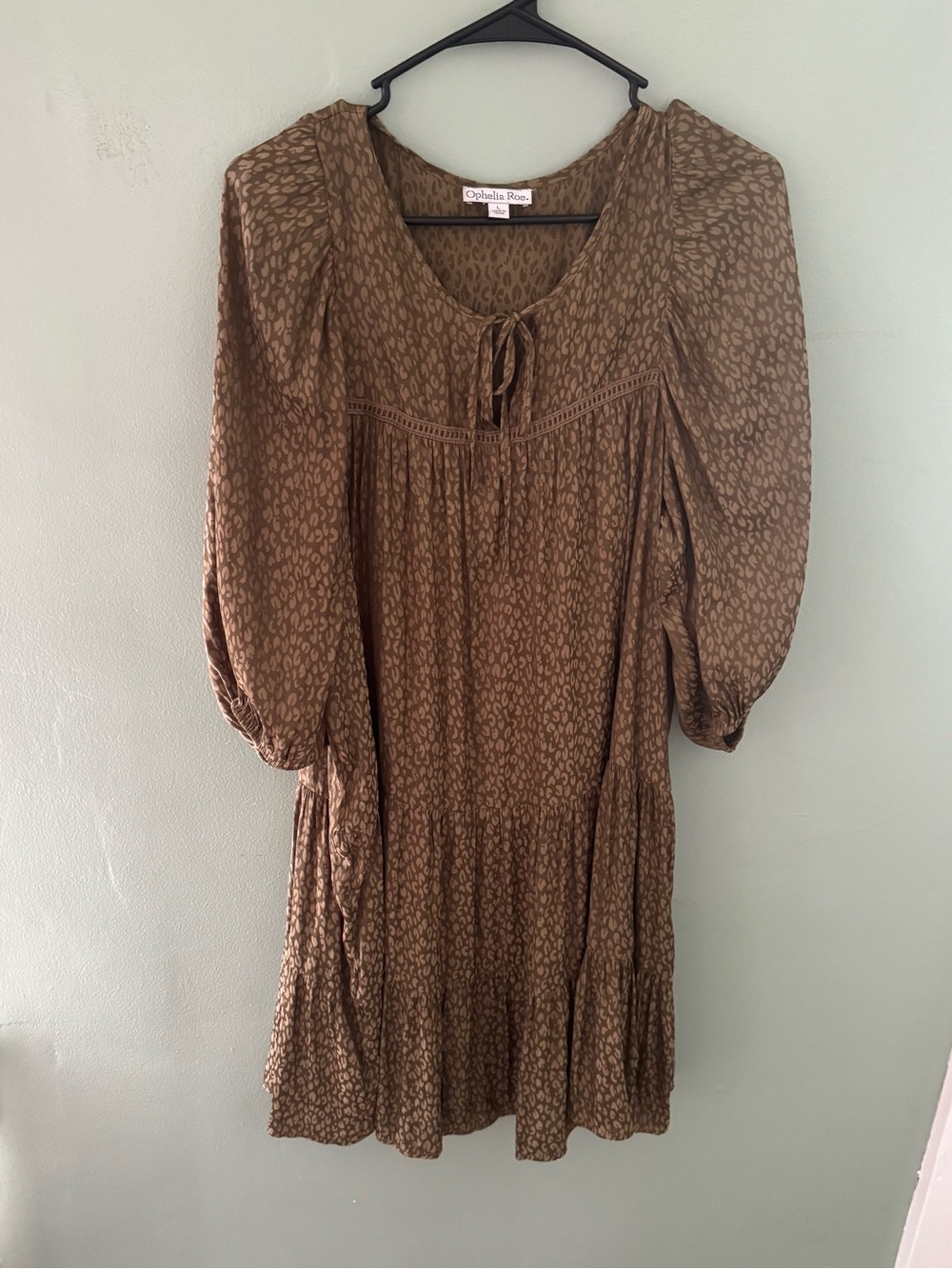 Brown Printed Balloon-Sleeve Dress